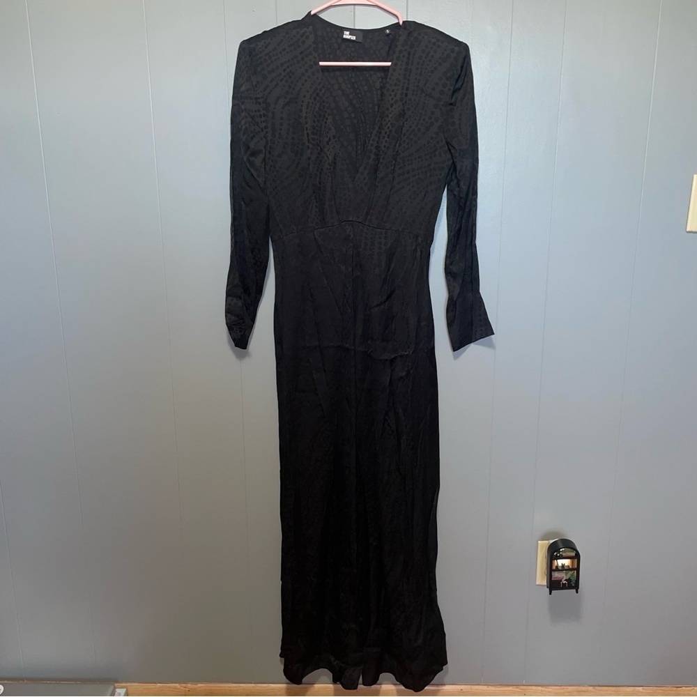 The Kooples V-Neck Long Sleeve Black Polka Dot Maxi Dress Medium